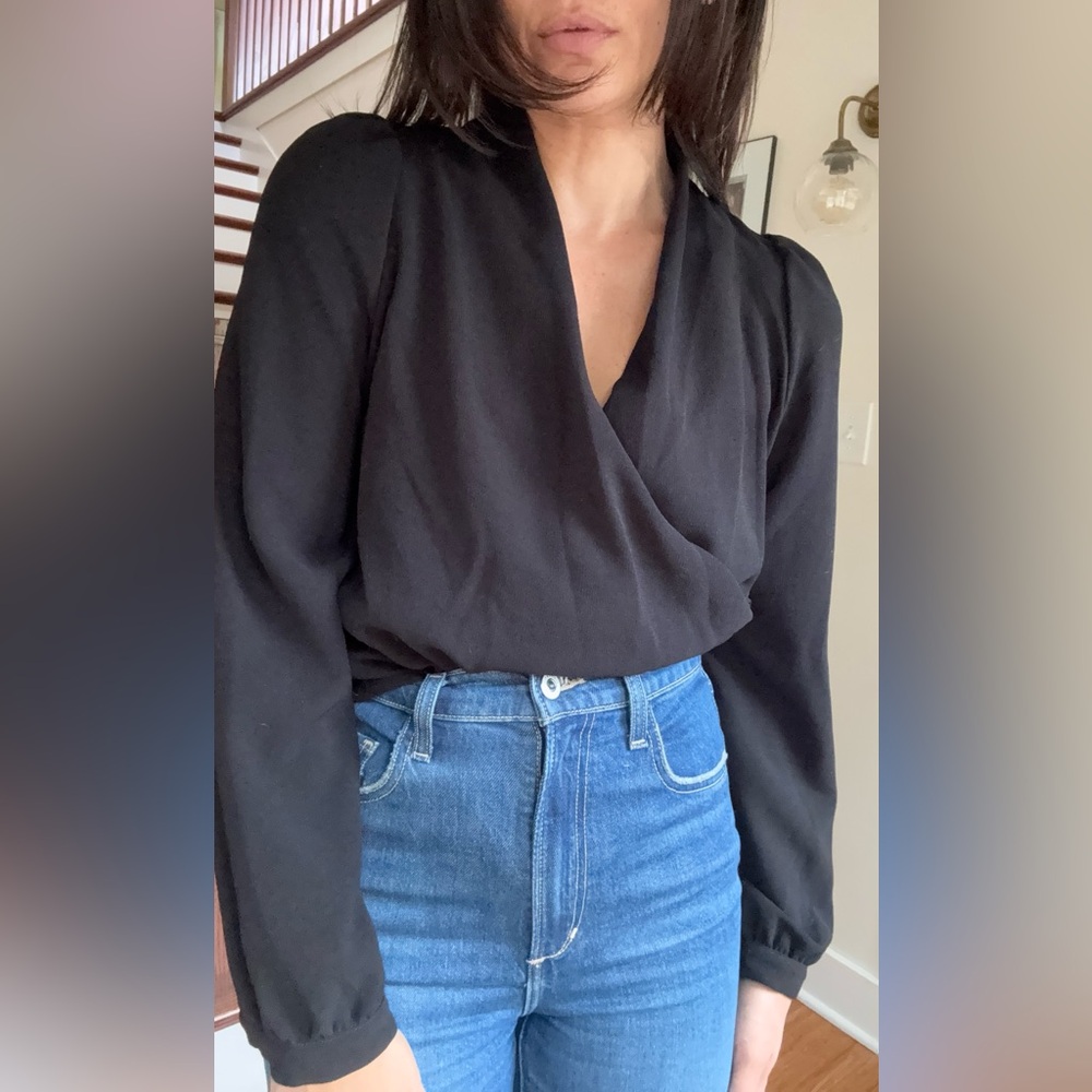 Sezane Black Wrap Blouse